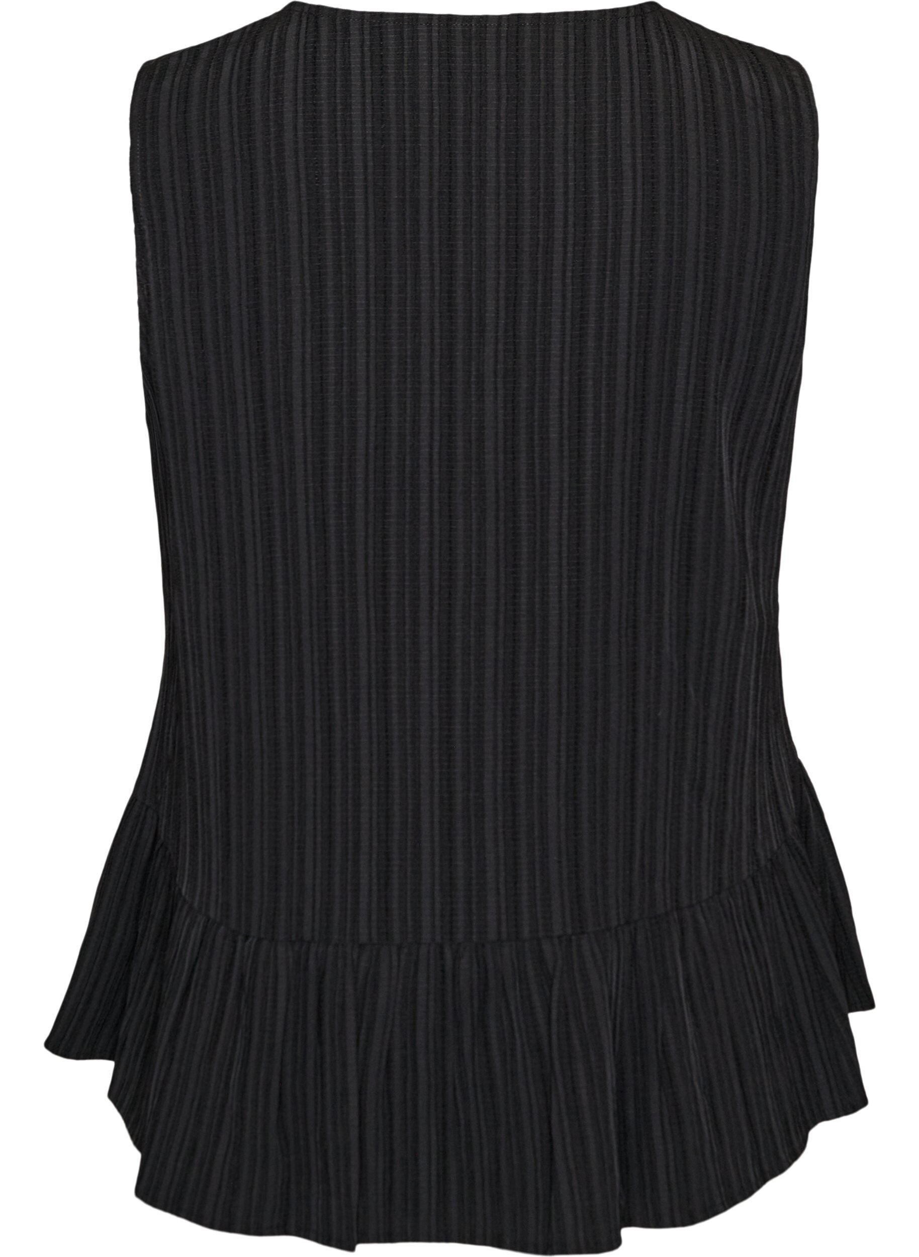 Zizzi&Auml;rml&ouml;s blus med struktur och knytning, Svart, Packshot image number 1