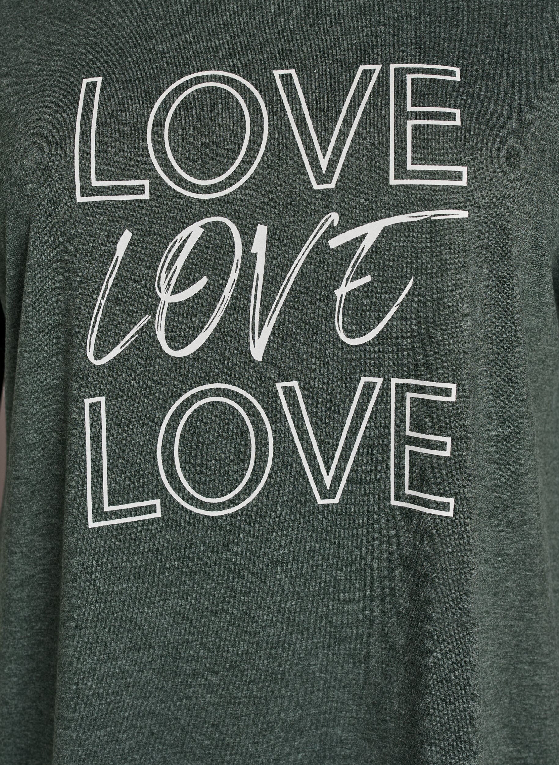 Zizzi Kort&auml;rmat nattlinne med texttryck, Gr&ouml;n, Packshot image number 2