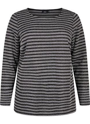 Rundhalsad blus med randigt mönster, Black Stripe, Packshot image number 0