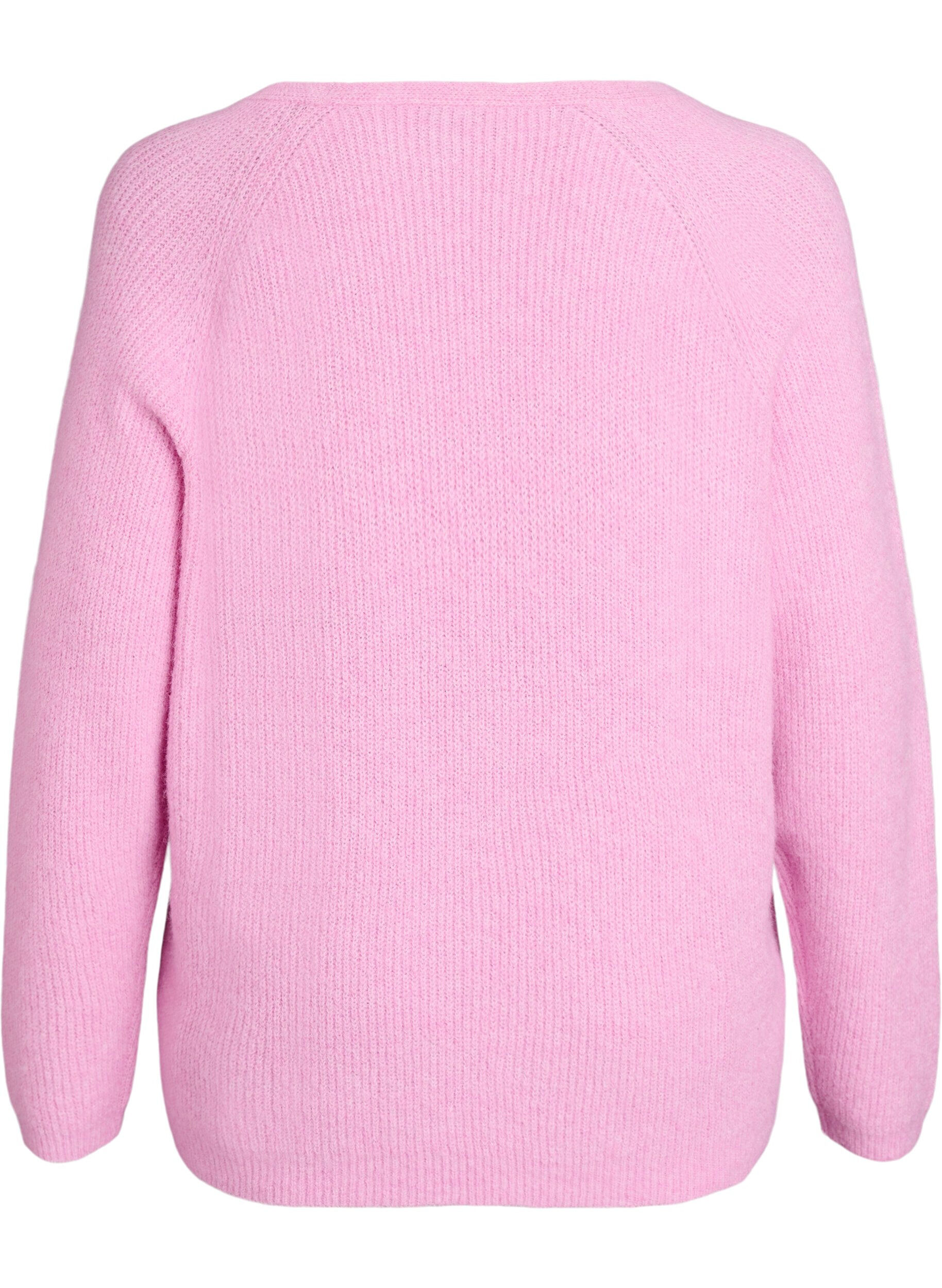 ZizziStickad blus med v-ringning och raglan&auml;rm, Rosa, Packshot image number 1