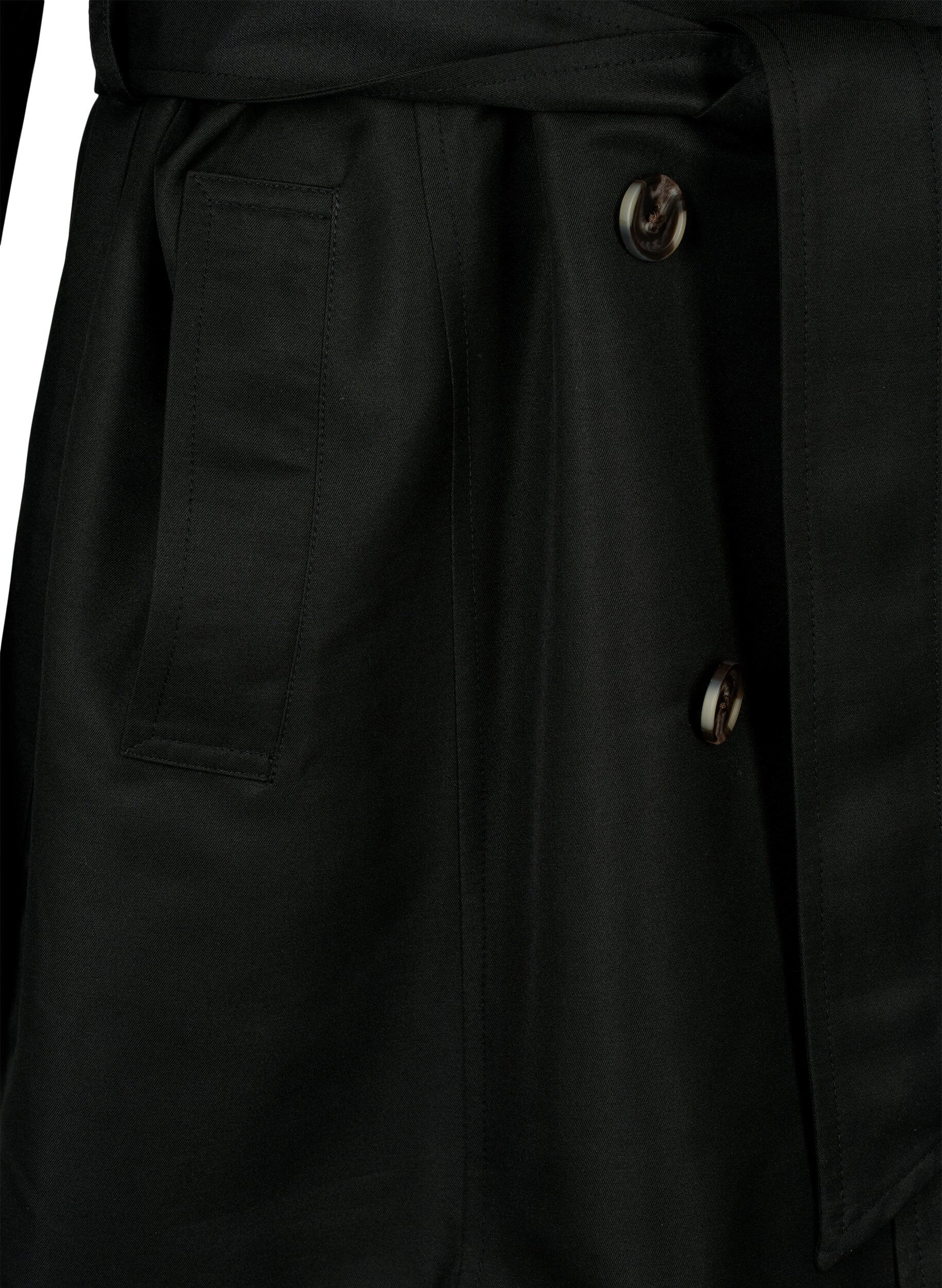 Zizzi Kort trenchcoat med sk&auml;rp, Svart, Packshot image number 3