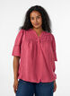 Blus i viskos med str&aring;veck och ballongeffekt, Rosa, Model image number 0