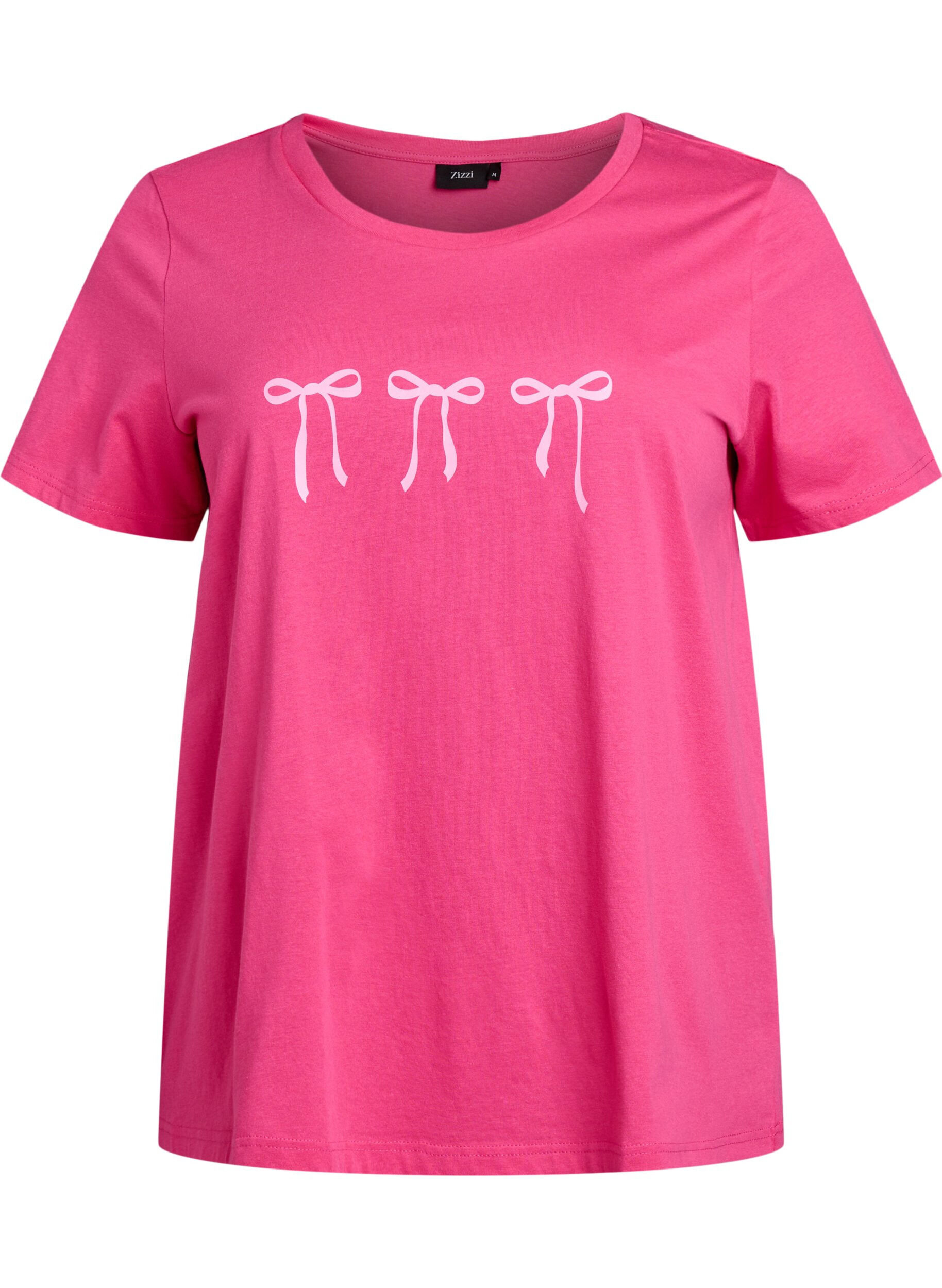 Zizzi T-shirt i bomull med motiv, Raspberry w. Bows, Packshot image number 0