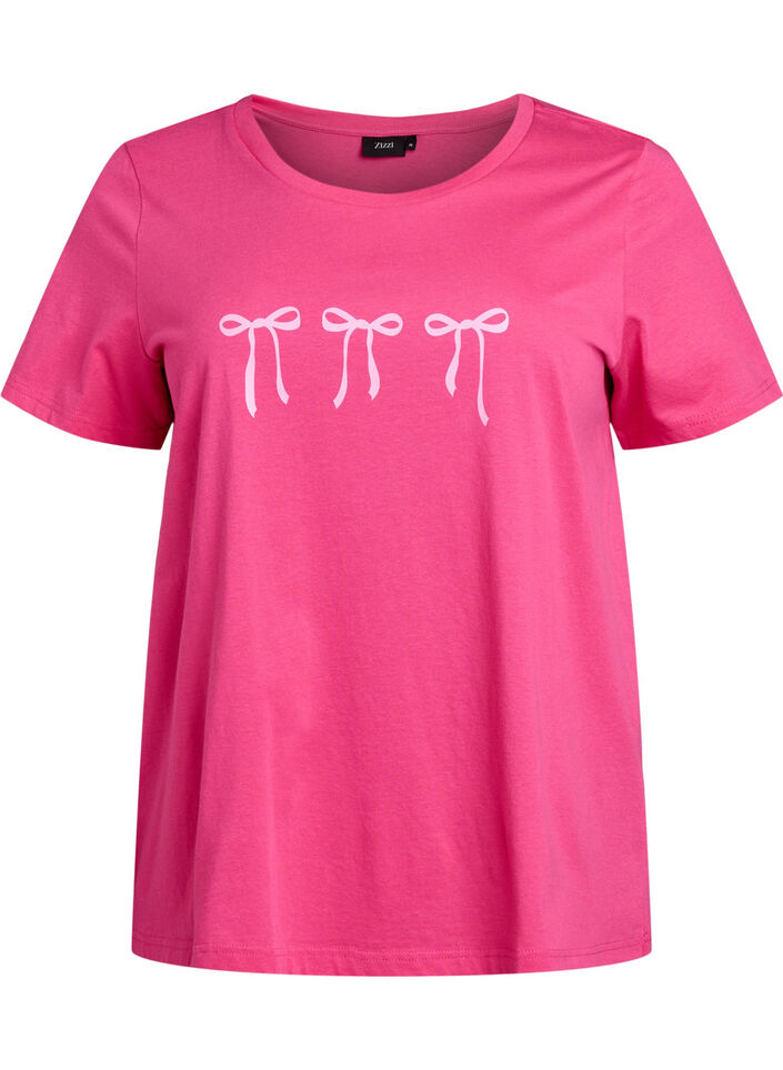 T-shirt i bomull med motiv, Raspberry w. Bows, Packshot image number 0