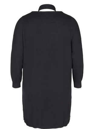 Långärmad stickad klänning med fickor, Black, Packshot image number 1