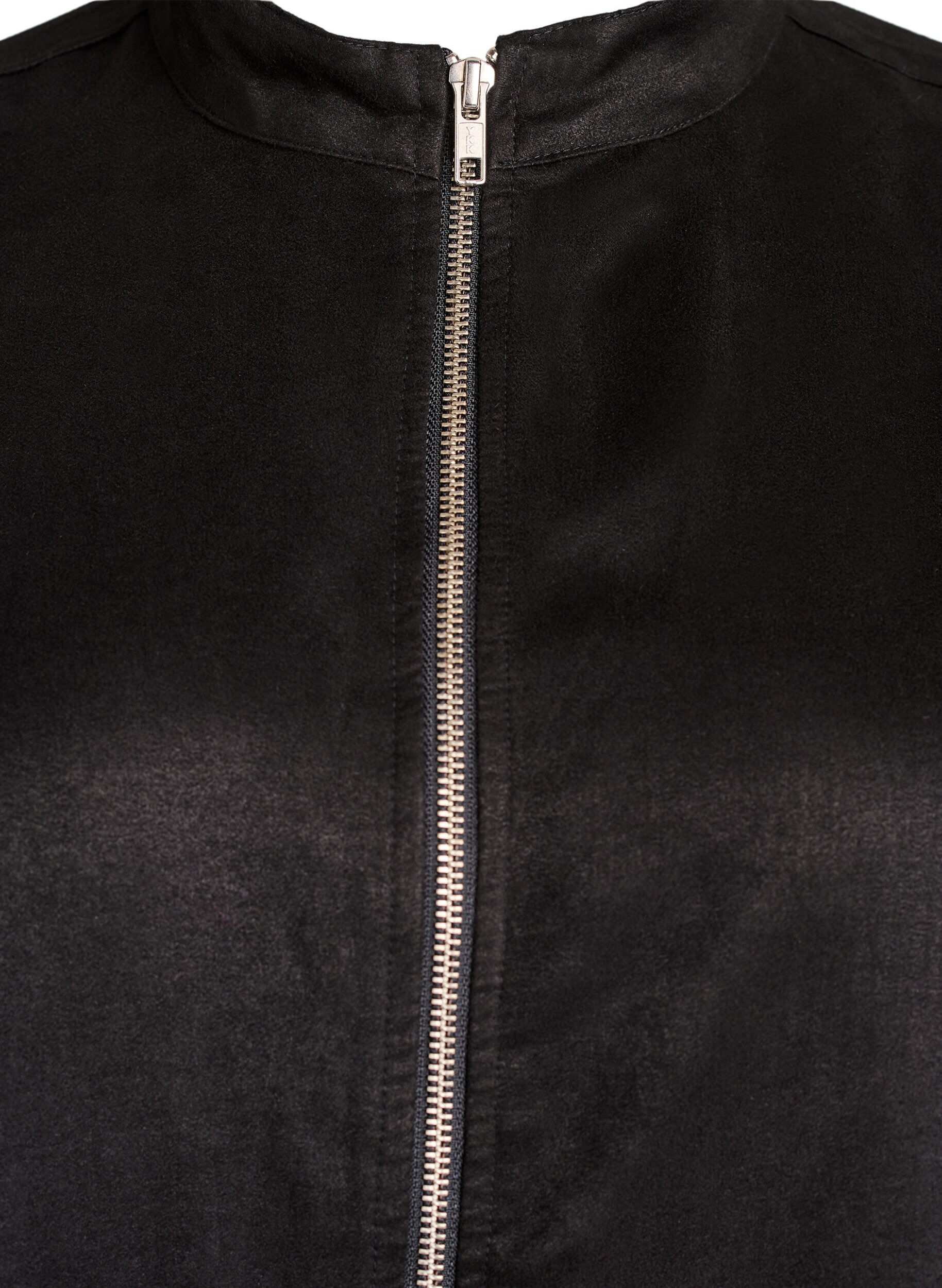 Zizzi L&aring;ng skjorta i mockaimitation med dragkedja, Svart, Packshot image number 2