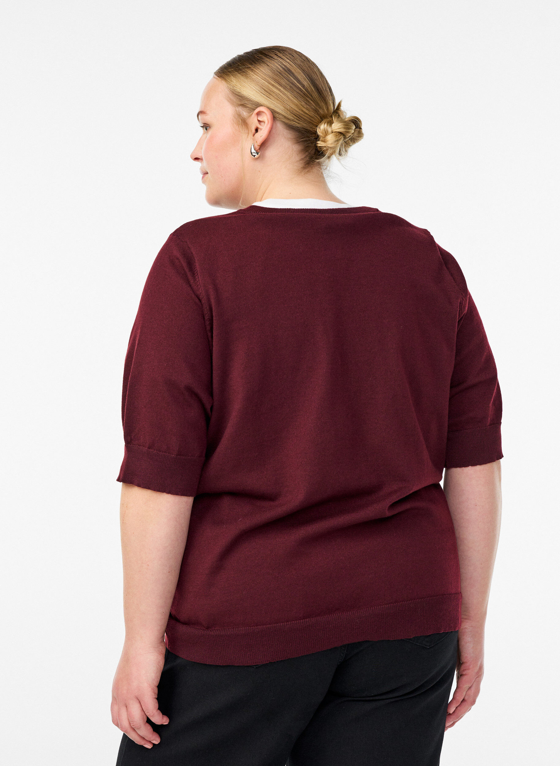 ZizziFinstickad blus med korta &auml;rmar, R&ouml;d, Model image number 2