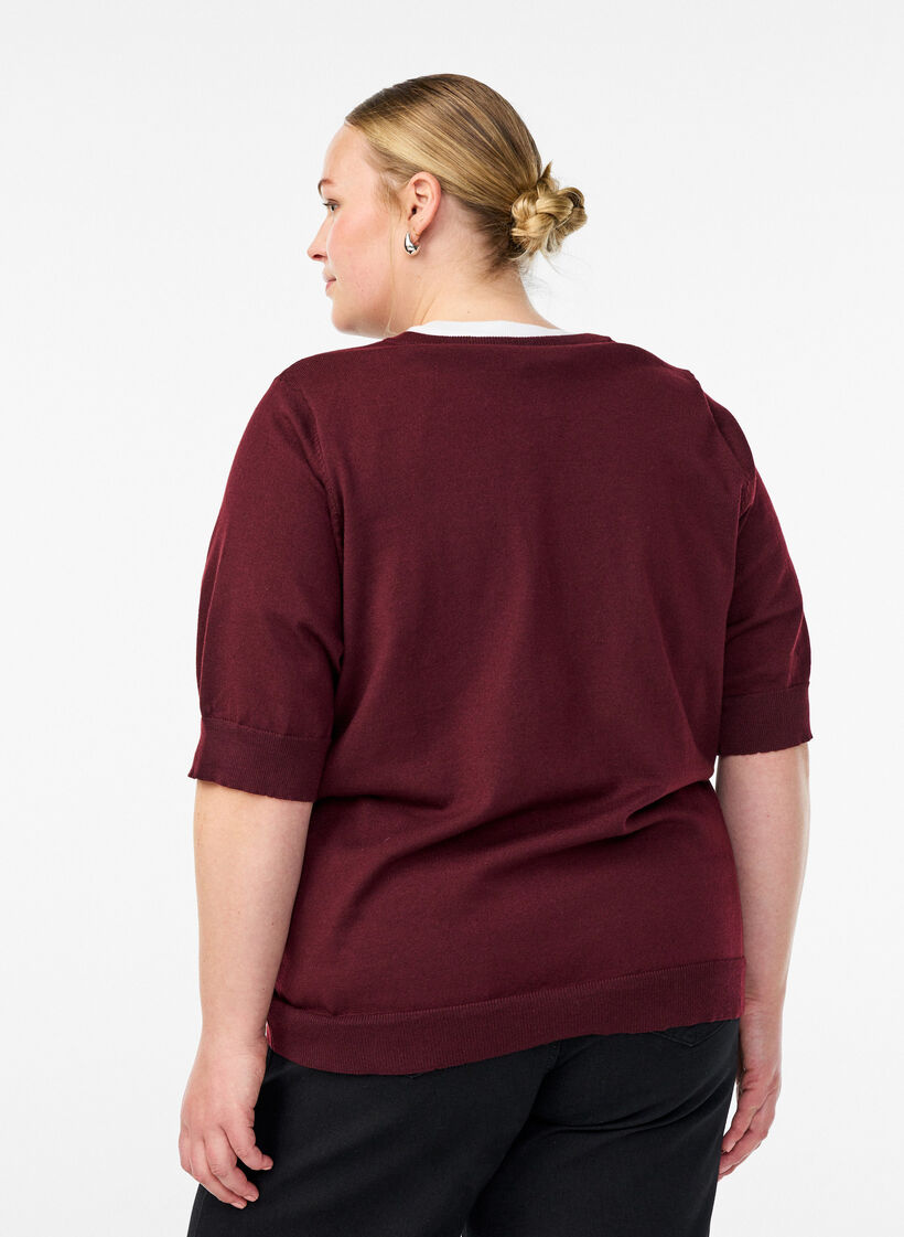 Finstickad blus med korta &auml;rmar, R&ouml;d, Model image number 2
