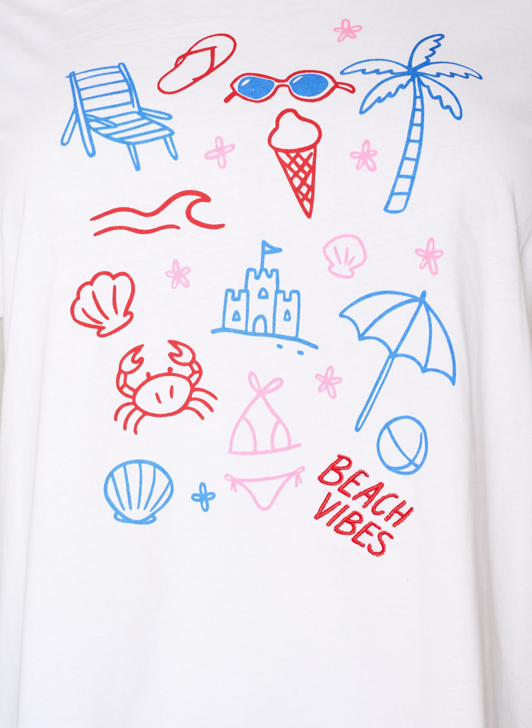 ZizziT-shirt i ekologisk bomull med strandtryck, Vit, Packshot image number 2