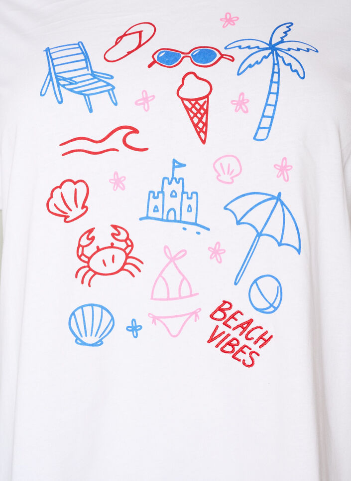 T-shirt i ekologisk bomull med strandtryck, Vit, Packshot image number 2