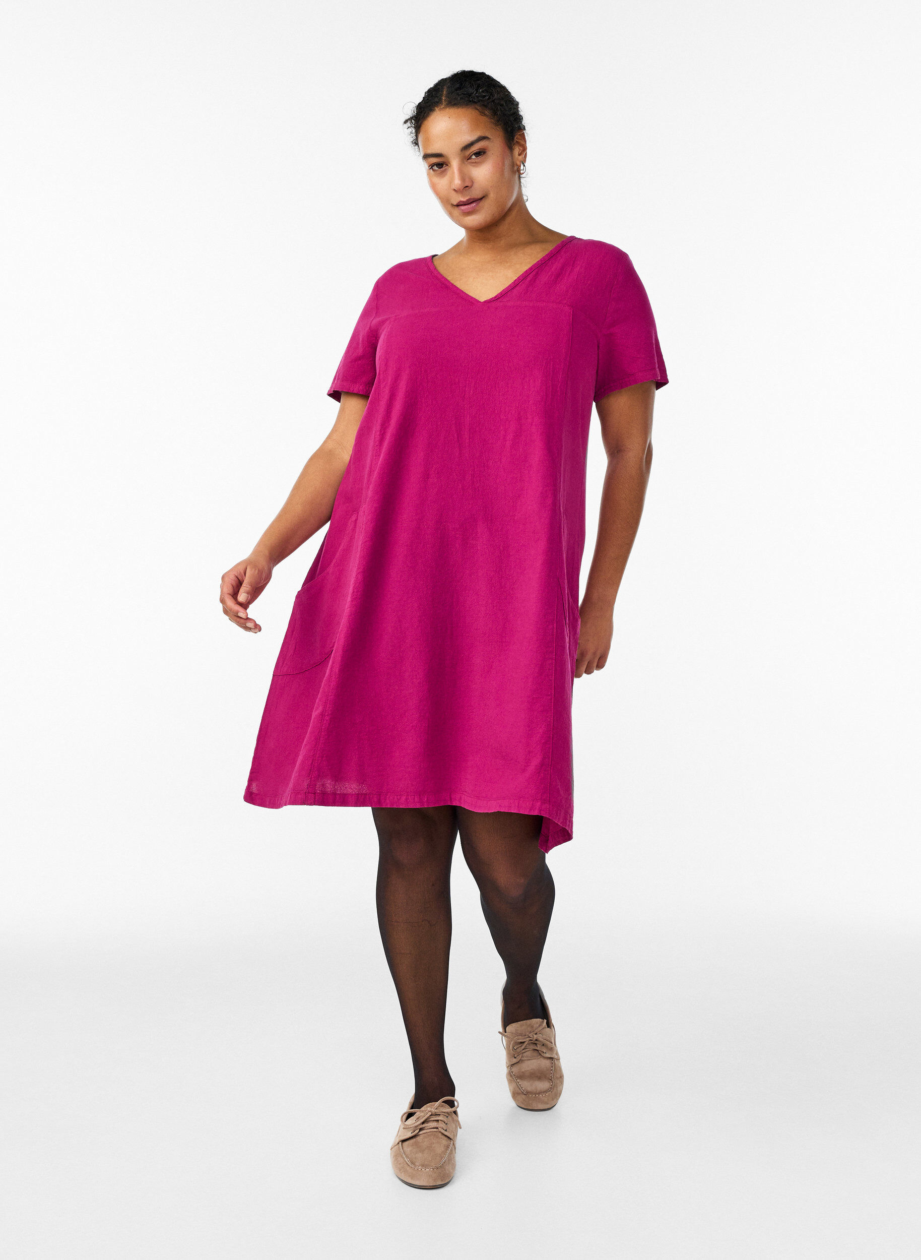 ZizziKort&auml;rmad kl&auml;nning i bomull, R&ouml;d, Model image number 1