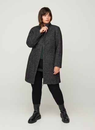 Jacka med ull och blixtlås, Dark Grey Mel., Model image number 3