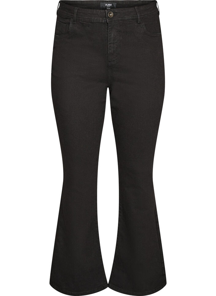 H&ouml;gmidjade jeans med bootcut, Svart, Packshot image number 0