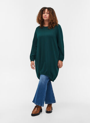 Enfärgad sweatshirtklänning med långa ärmar, Ponderosa Pine, Model image number 2