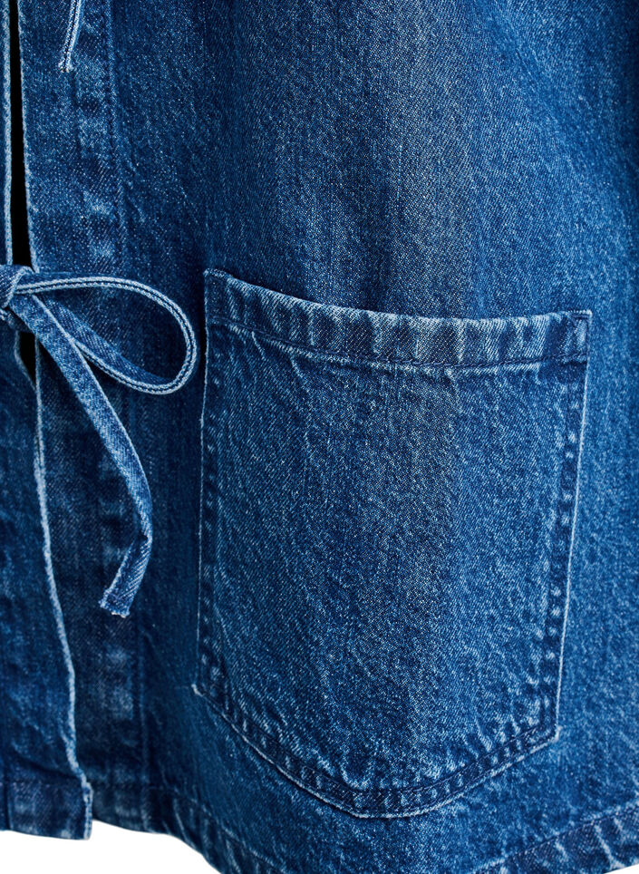 Jeansjacka med knytning och fickor, Blue Denim, Packshot image number 3