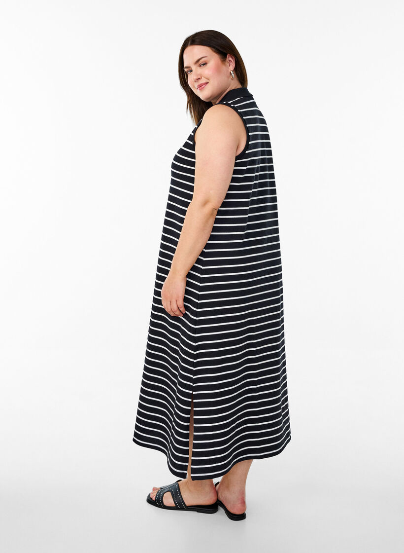 Ärmlös pikéklänning i midi-längd, Svart, Model image number 1