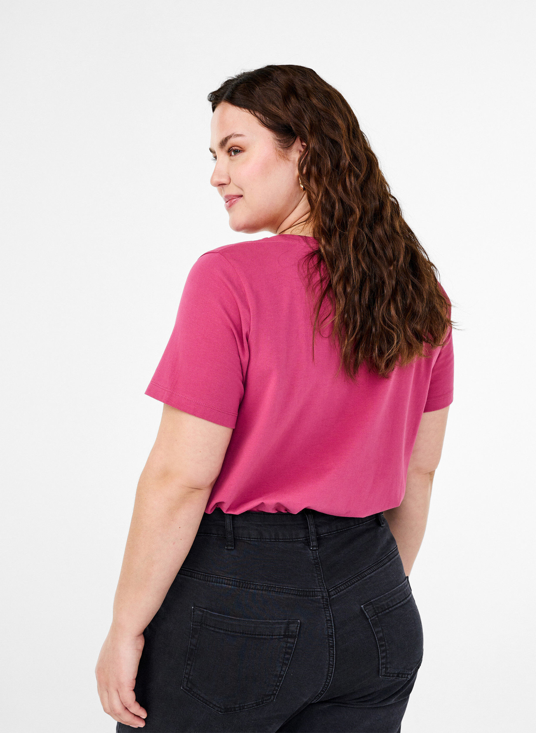 ZizziEnf&auml;rgad bas-t-shirt i bomull, R&ouml;d, Model image number 2
