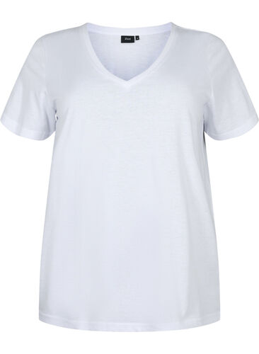 Kortärmad t-shirt med v-hals, Bright White, Packshot image number 0