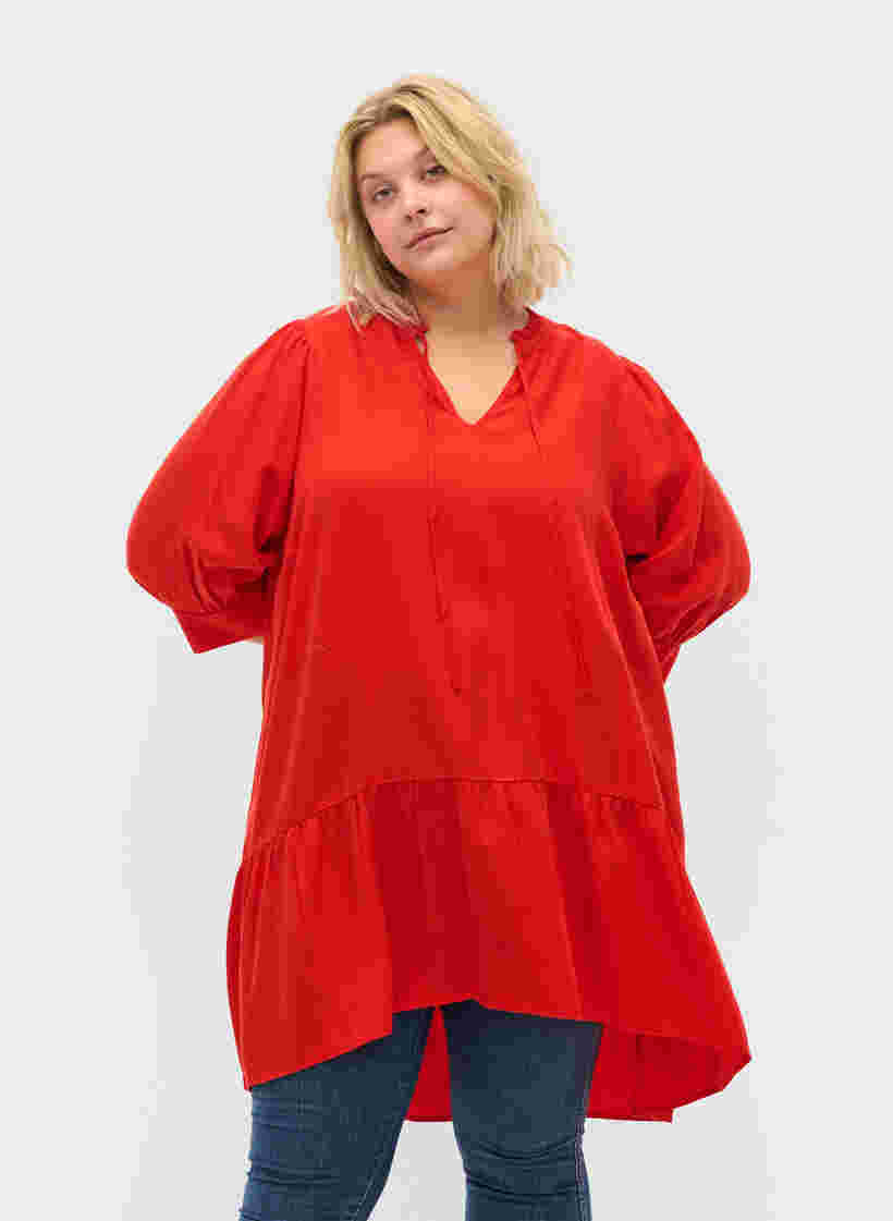 Klänning med 3/4 ärmar, Fiery Red, Model