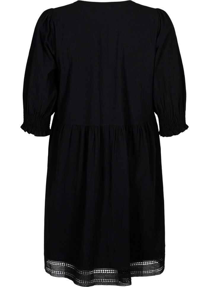 Bomullsklänning med virkade detaljer, Black, Packshot image number 1