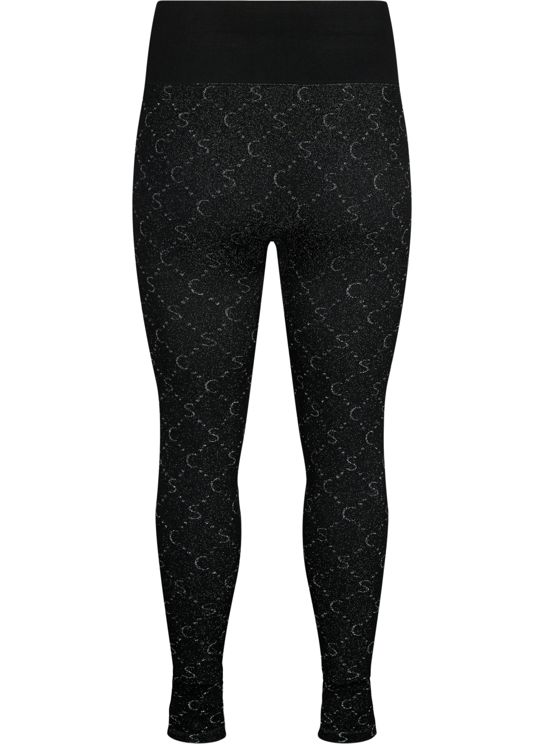 Zizzi S&ouml;ml&ouml;sa leggings med silverf&auml;rgat m&ouml;nster, Black, Packshot image number 1