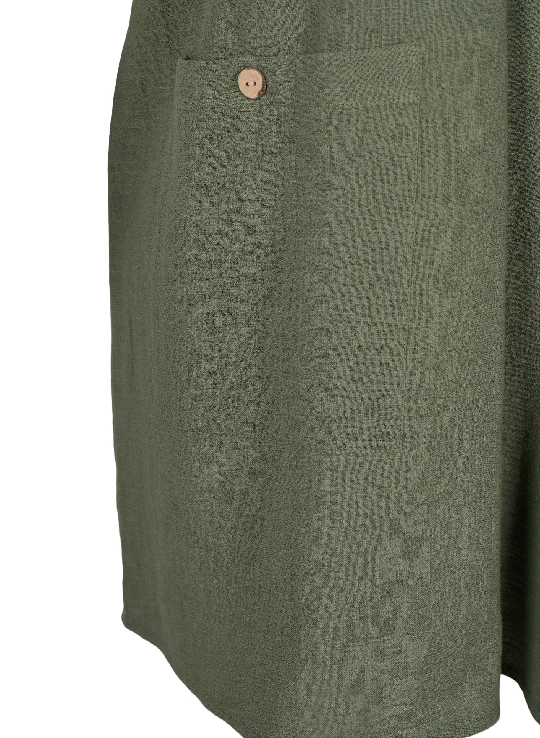 Zizzi 3/4-&auml;rmad tunika i bomullsblandning med linne, Thyme, Packshot image number 3