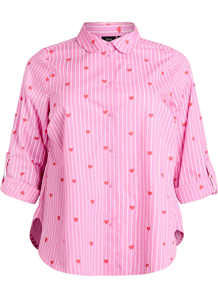 Skjortblus med r&auml;nder och hj&auml;rtan, Rosa, Packshot image number 0