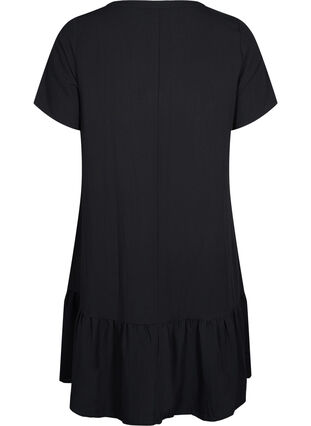 V-ringad klänning i viskos med korta ärmar, Black, Packshot image number 1