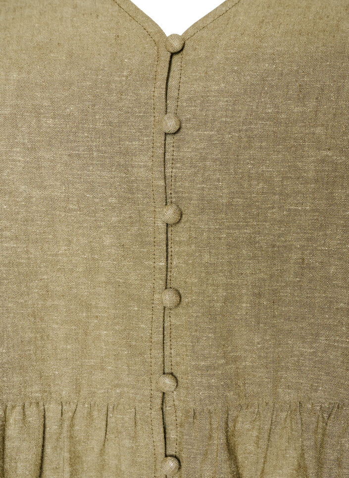 Blus i linne och viskos med v-ringning och kn&auml;ppning, Gr&ouml;n, Packshot image number 2