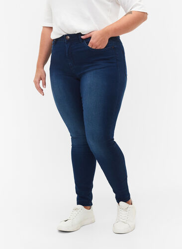 Super slim Amy jeans med hög midja, Blue denim, Model image number 2