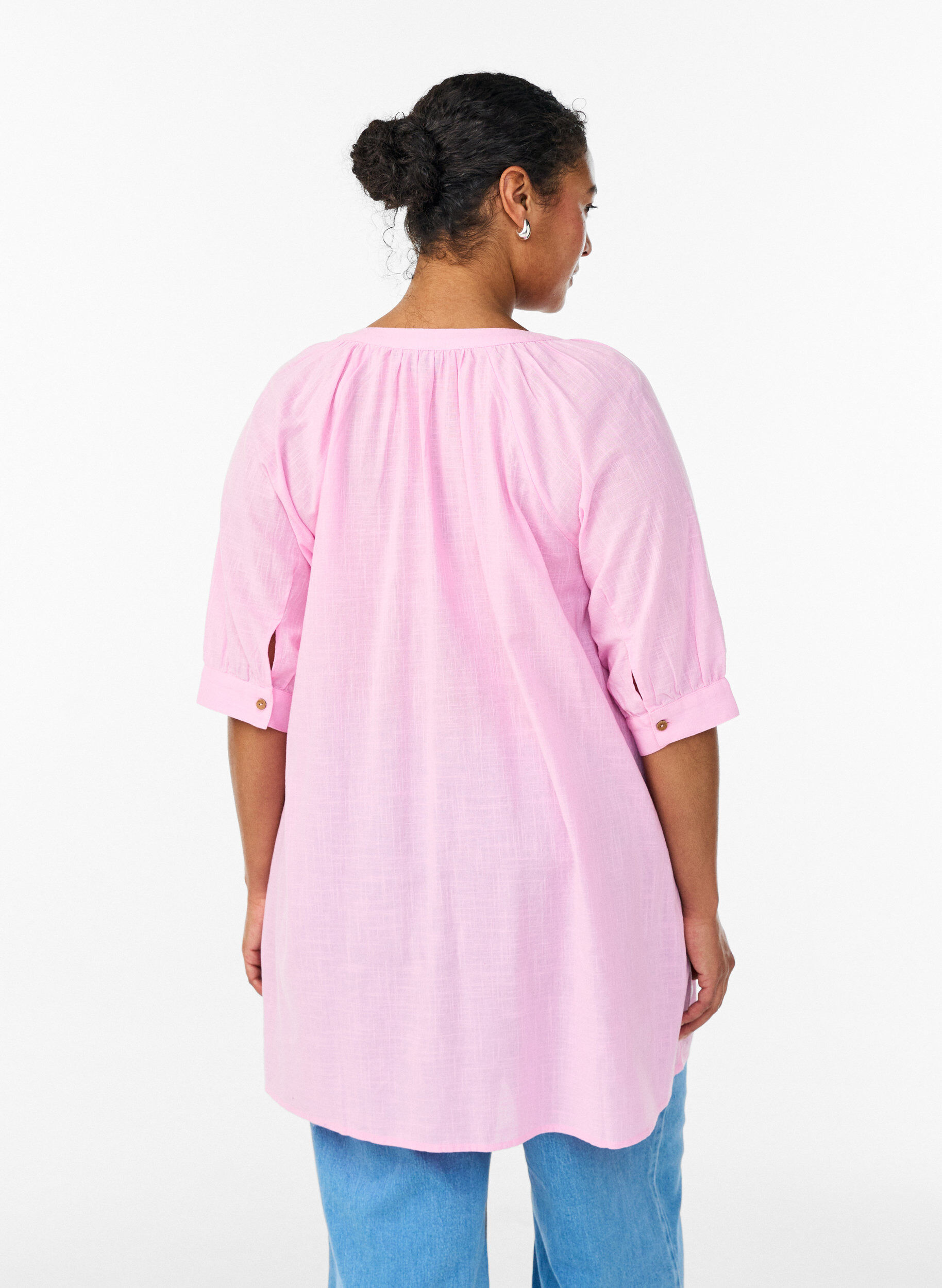 ZizziTunika i bomull med v-ringning, Rosa, Model image number 2
