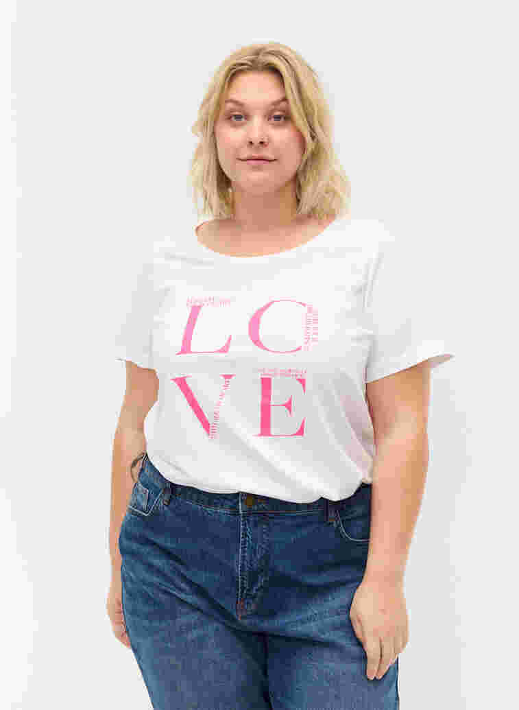 T-shirt i bomull med texttryck, Bright White LOVE, Model image number 0