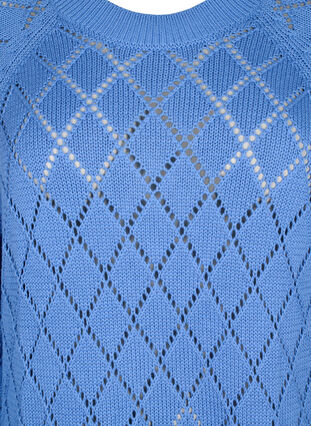 Långärmad stickad blus med hålmönster, Blue Bonnet, Packshot image number 2