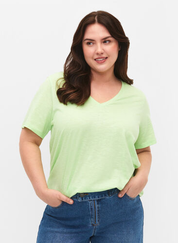Kortärmad enkel t-shirt med v-ringning, Paradise Green, Model image number 0