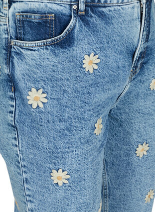 Mille mom fit jeans med blommor, Blue denim w. flower, Packshot image number 2