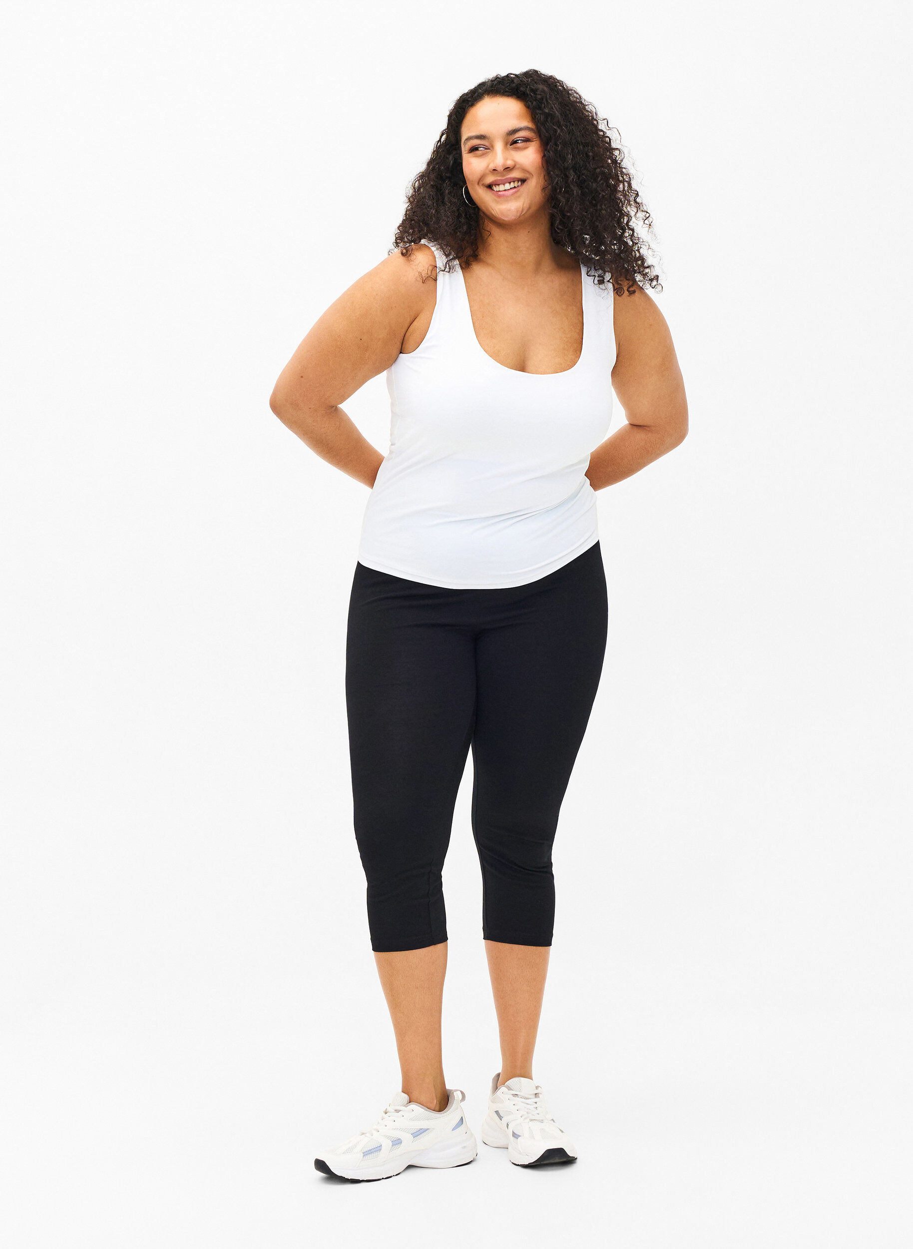 Zizzi FLASH - 2-pack 3/4 leggings i bomull, Svart, Model image number 1