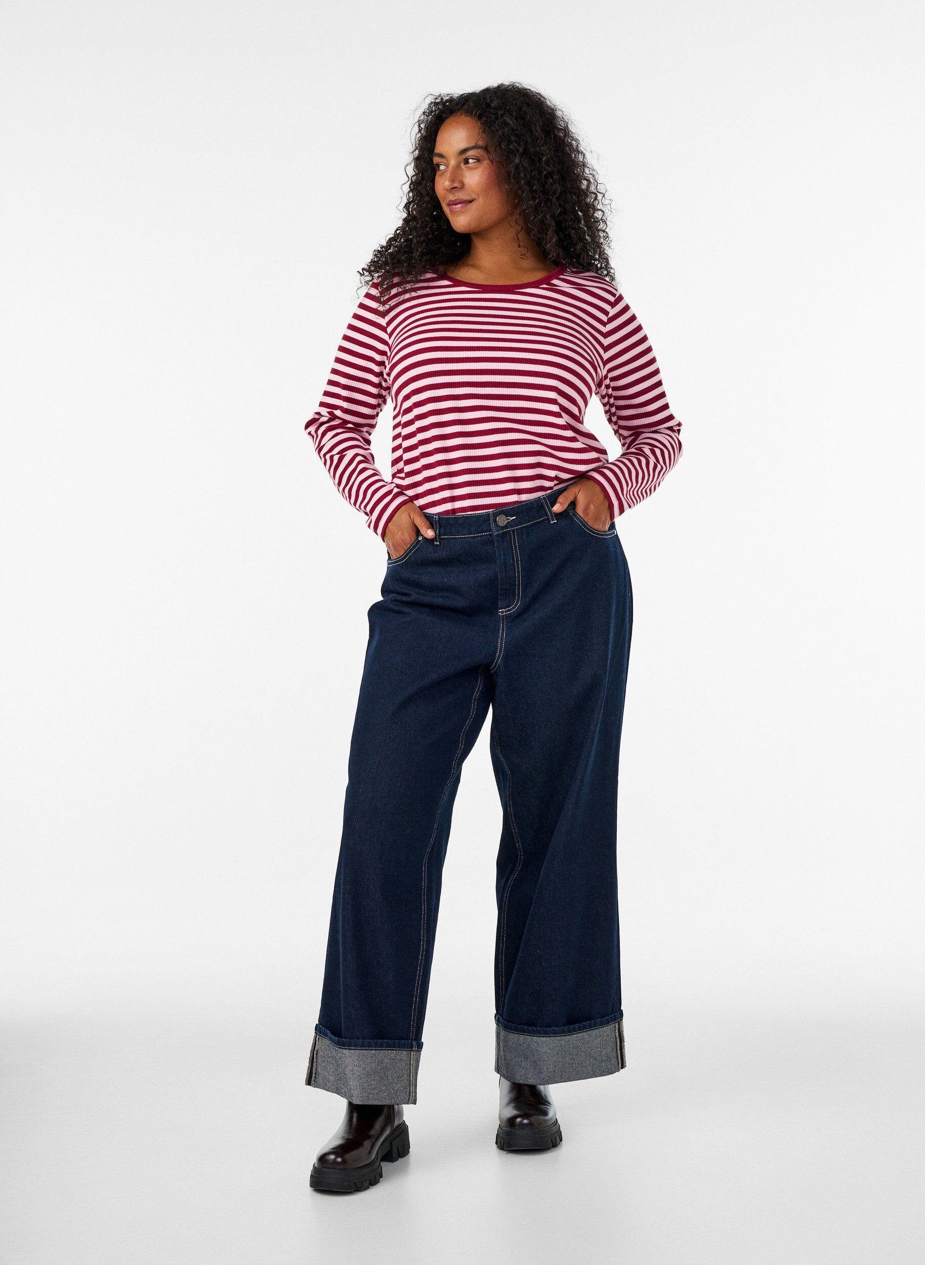 ZizziRandig blus med l&aring;nga &auml;rmar, Rosa, Model image number 1