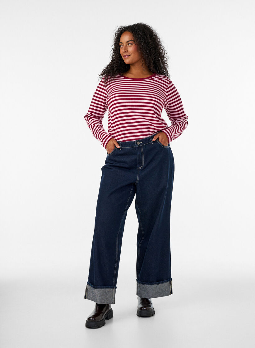 Randig blus med l&aring;nga &auml;rmar, Rosa, Model image number 1