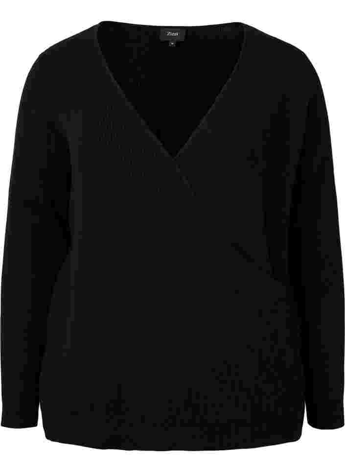 Stickad tröja med omlott, Black, Packshot image number 0