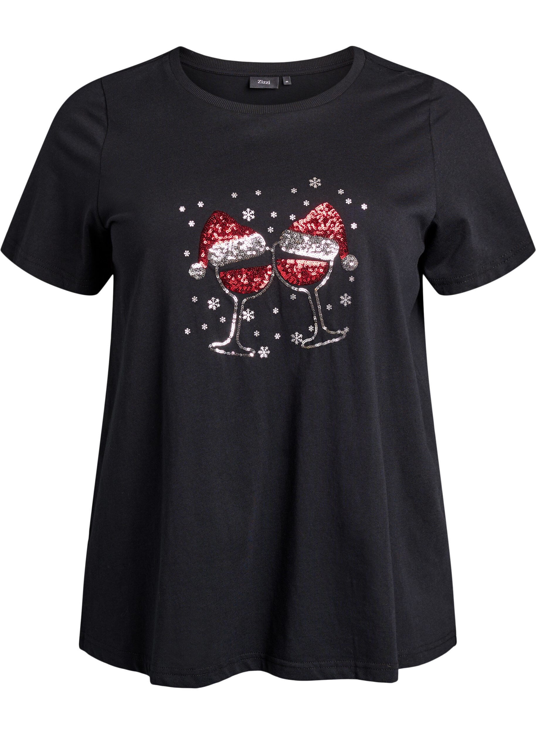 ZizziJul-t-shirt i ekologisk bomull, Svart, Packshot image number 0