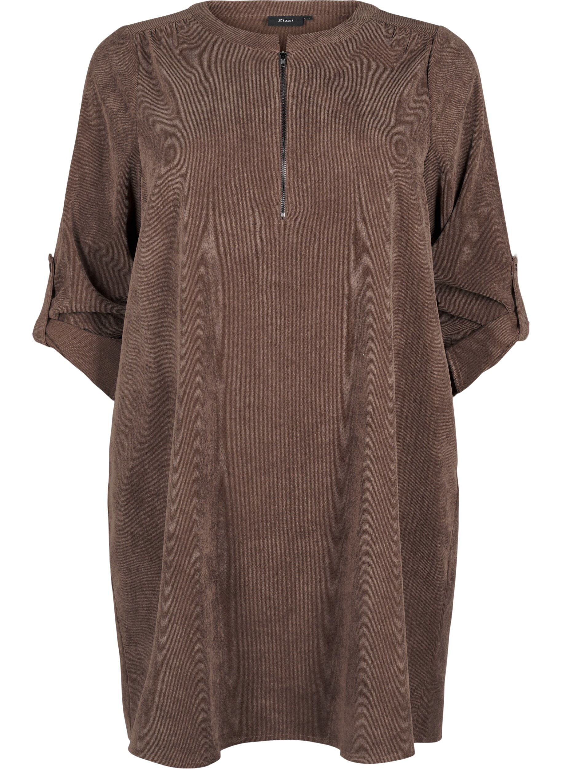 Zizzi Sammetskl&auml;nning med blixtl&aring;sdetalj, Chocolate Martini, Packshot image number 0