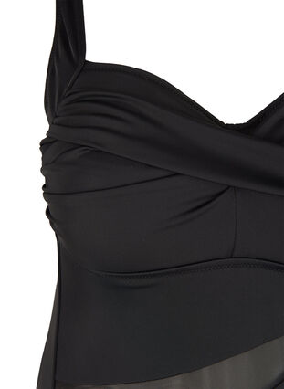 Badklänning med kjol och mesh, Black, Packshot image number 3