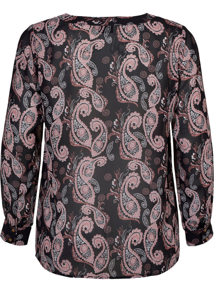 Skjorta med v-ringning och mönster, Black/Beige Paisley, Packshot image number 1