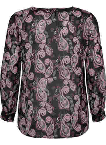Skjorta med v-ringning och mönster, Black/Beige Paisley, Packshot image number 1