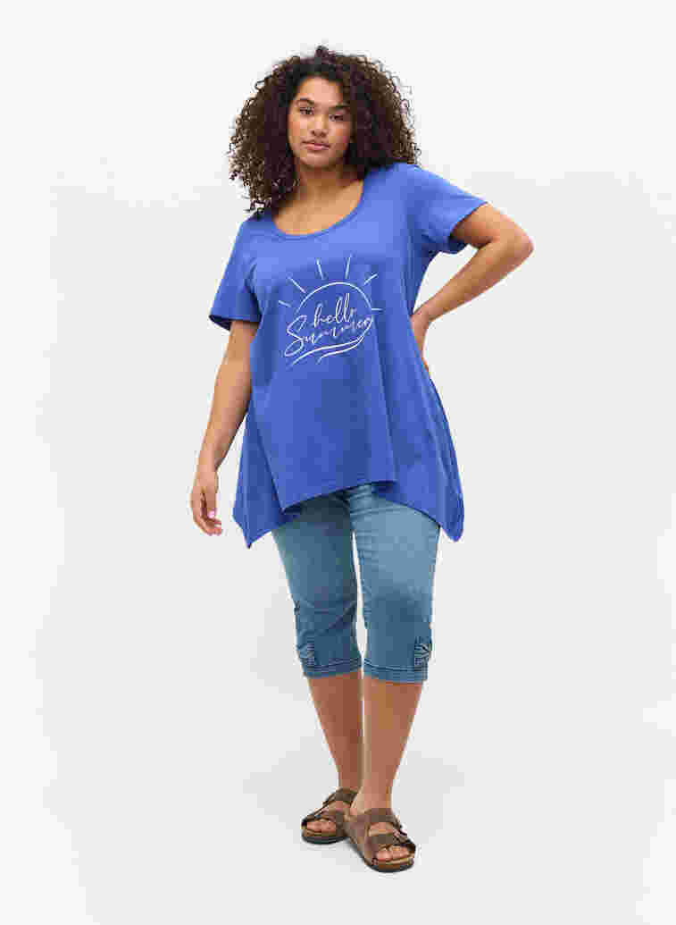 A-linjeformad t-shirt i bomull, Dazzling Blue HELLO , Model image number 2