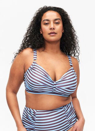 Bikinibehå med bygel och tryck, BlueBrown Stripe AOP, Model image number 0