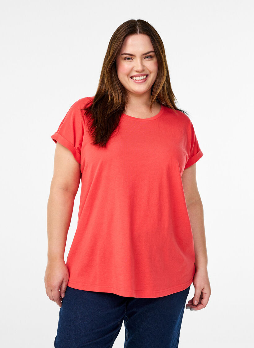 Kort&auml;rmad t-shirt i bomullsblandning, R&ouml;d, Model image number 0