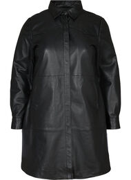 Lång skjortjacka i läder, Black
