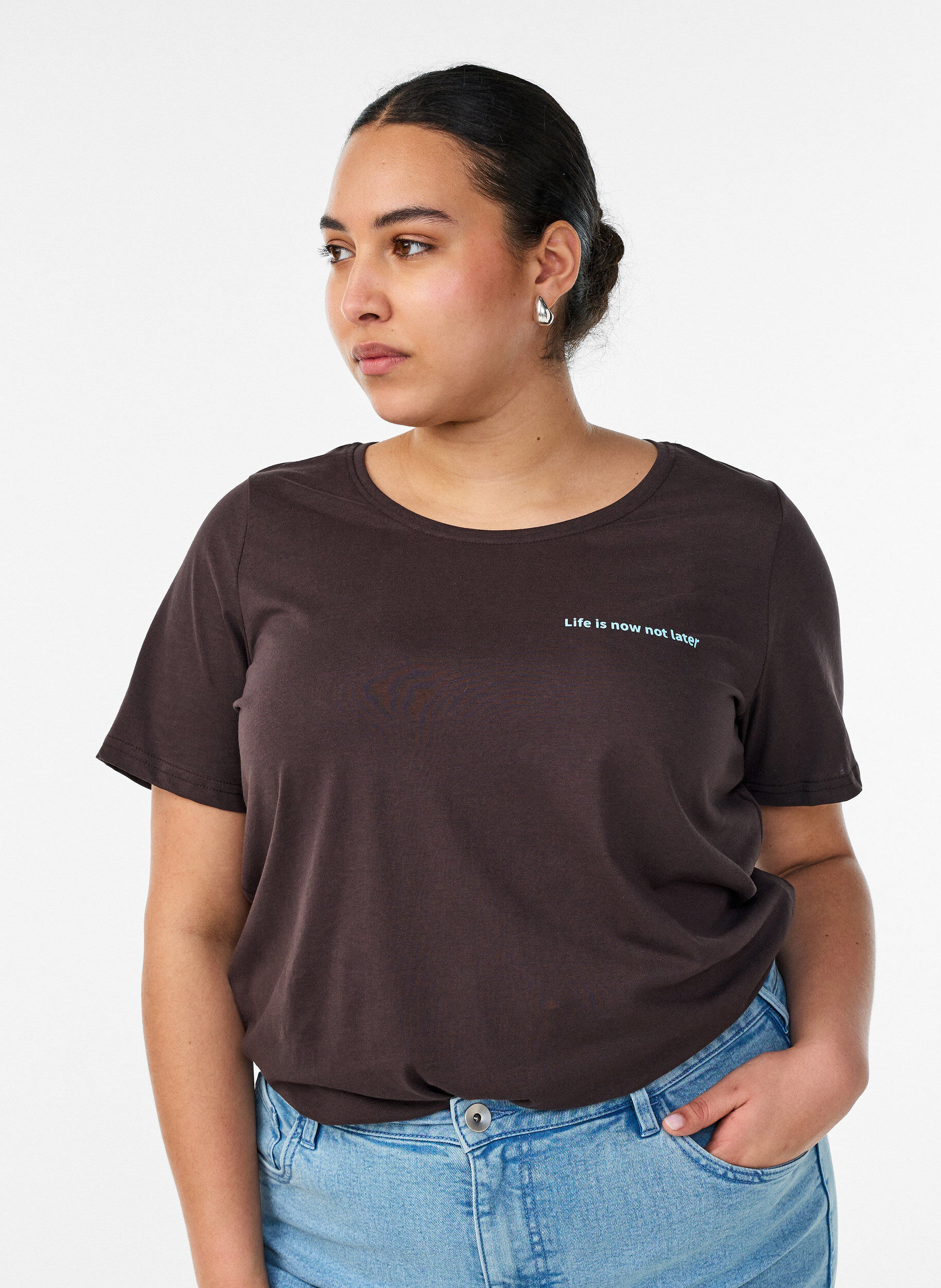 T-shirt med tryck, Brun, Model