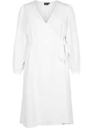 Omlottklänning med långa ärmar, Bright White, Packshot